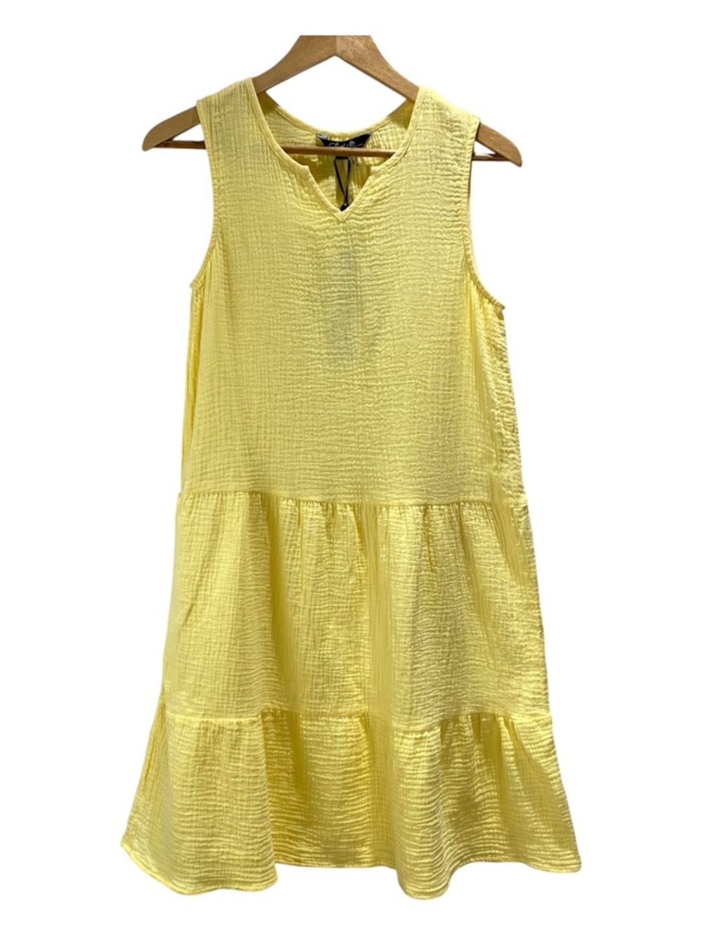 New Charlie B Tiered Midi Dress XS Butter Yellow Cotton VNeck  Summer Ptp 16”